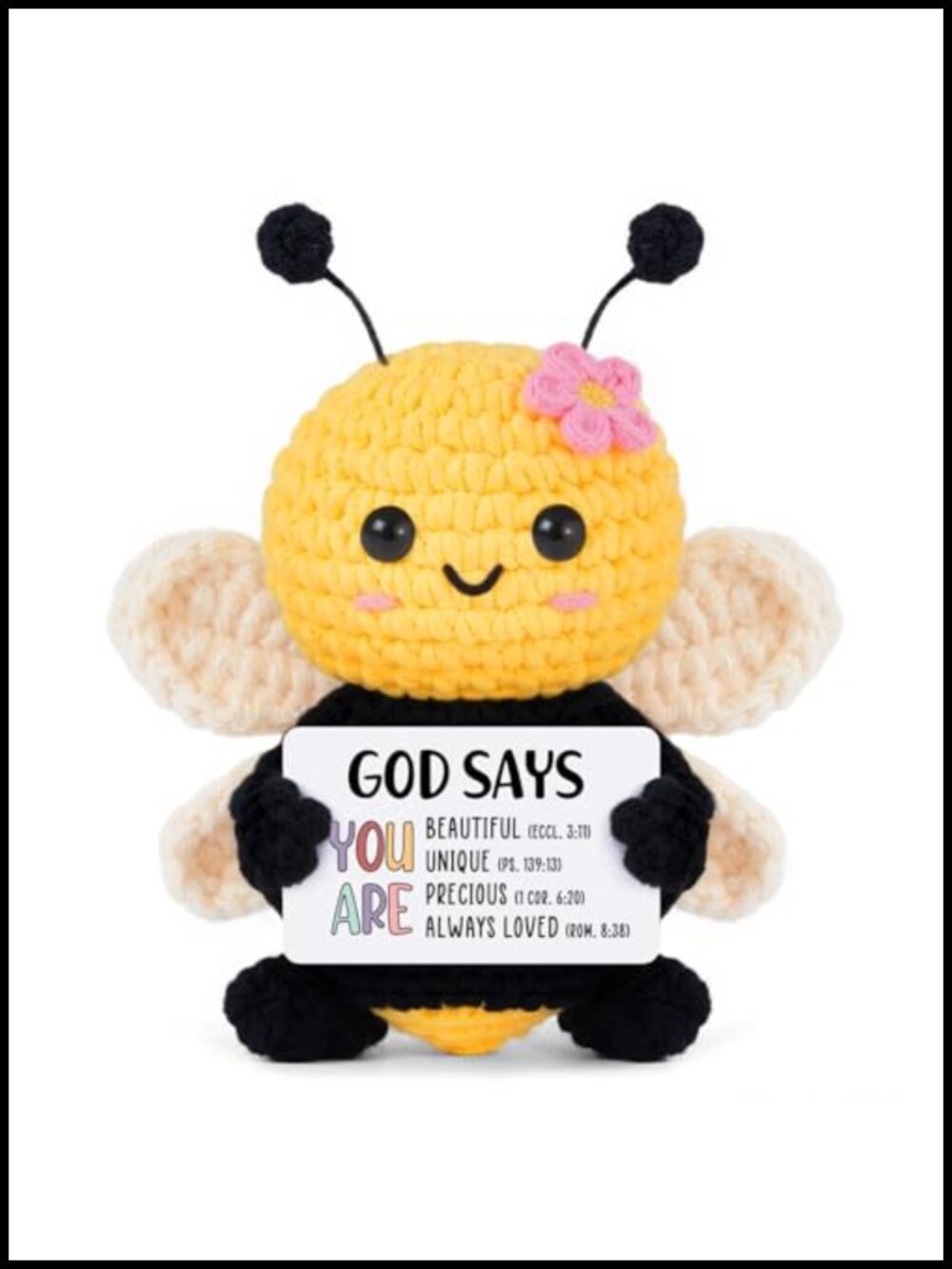 Crochet Bee Collectible Doll Christian Gift with Prayer Card